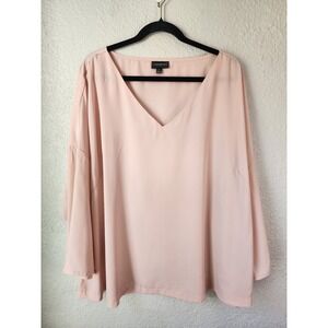 Lane Bryant Plus Size Blush Pink V Neck Bell Sleeve Blouse Top Polyester Size 26